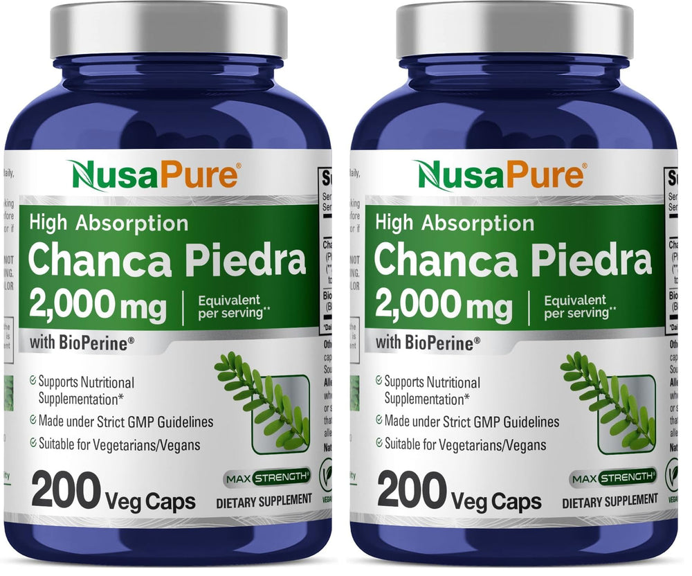 Front view of NusaPure Chanca Piedra 2000mg bottle