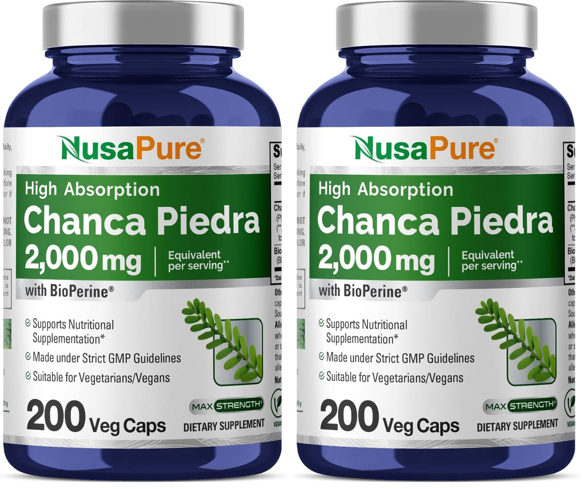 Front view of NusaPure Chanca Piedra 2000mg bottle