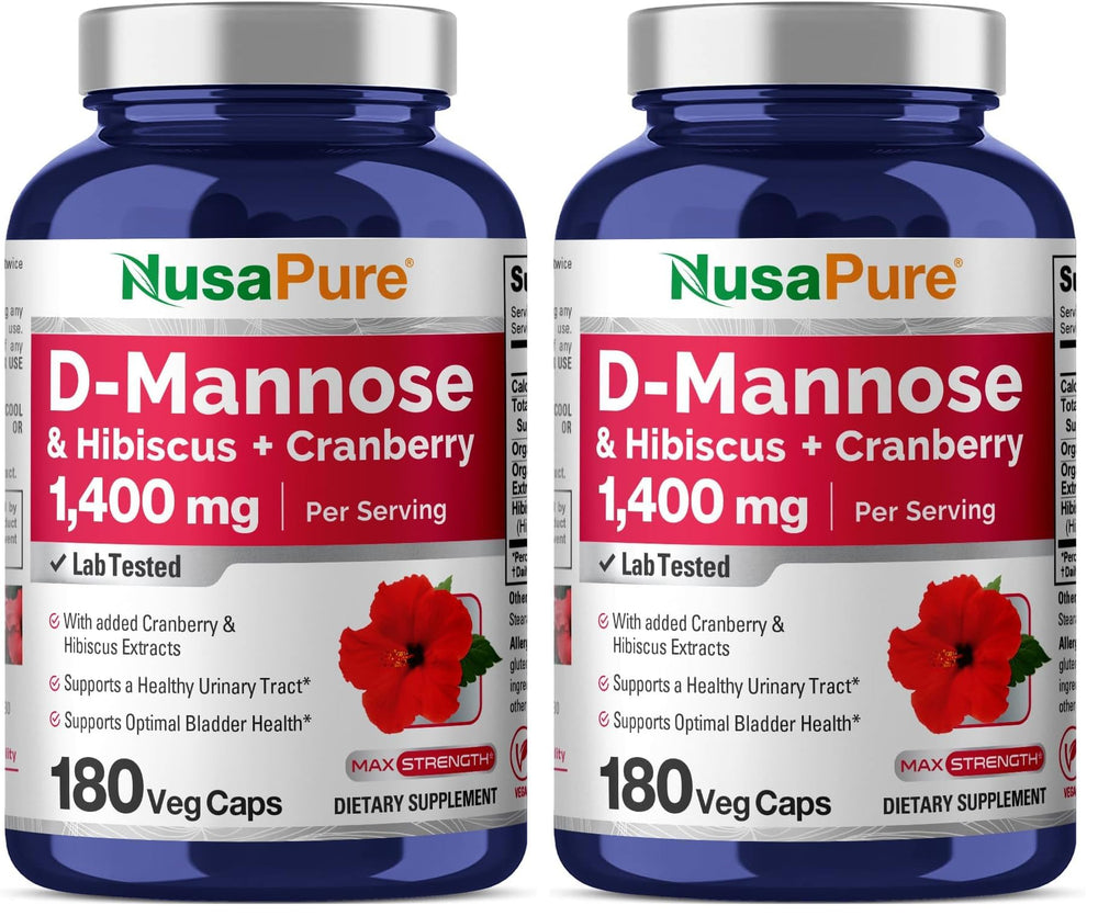 NusaPure D-Mannose Complex 1400 mg bottle with Hibiscus and Cranberry