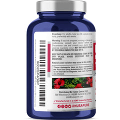 Graphic showing Hibiscus and Cranberry ingredients with Organic D-Mannose