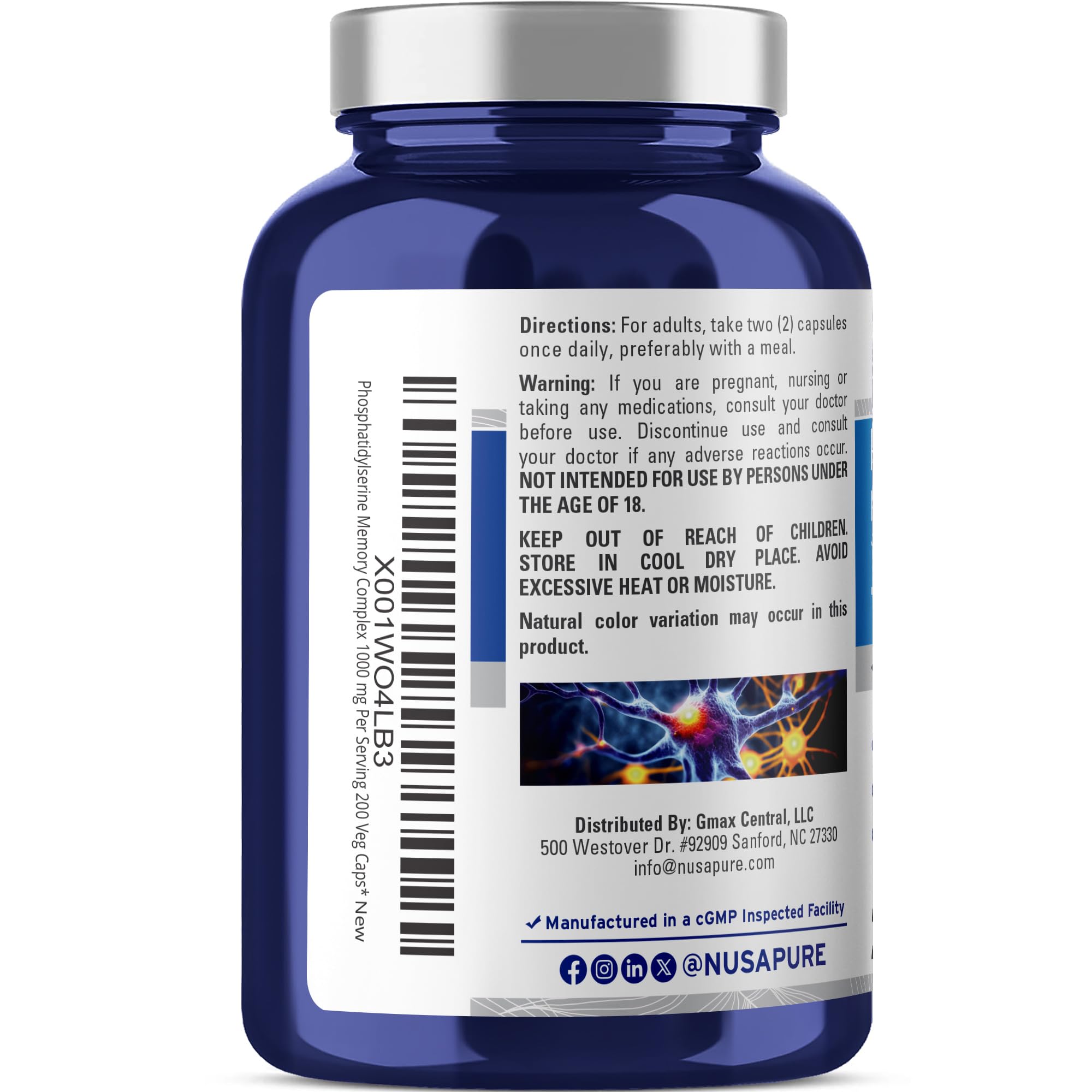 Ingredients list including phosphatidylserine, L-Serine, Ginkgo Biloba