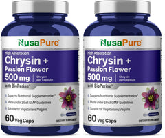 NusaPure Chrysin 500mg veggie capsule bottle front