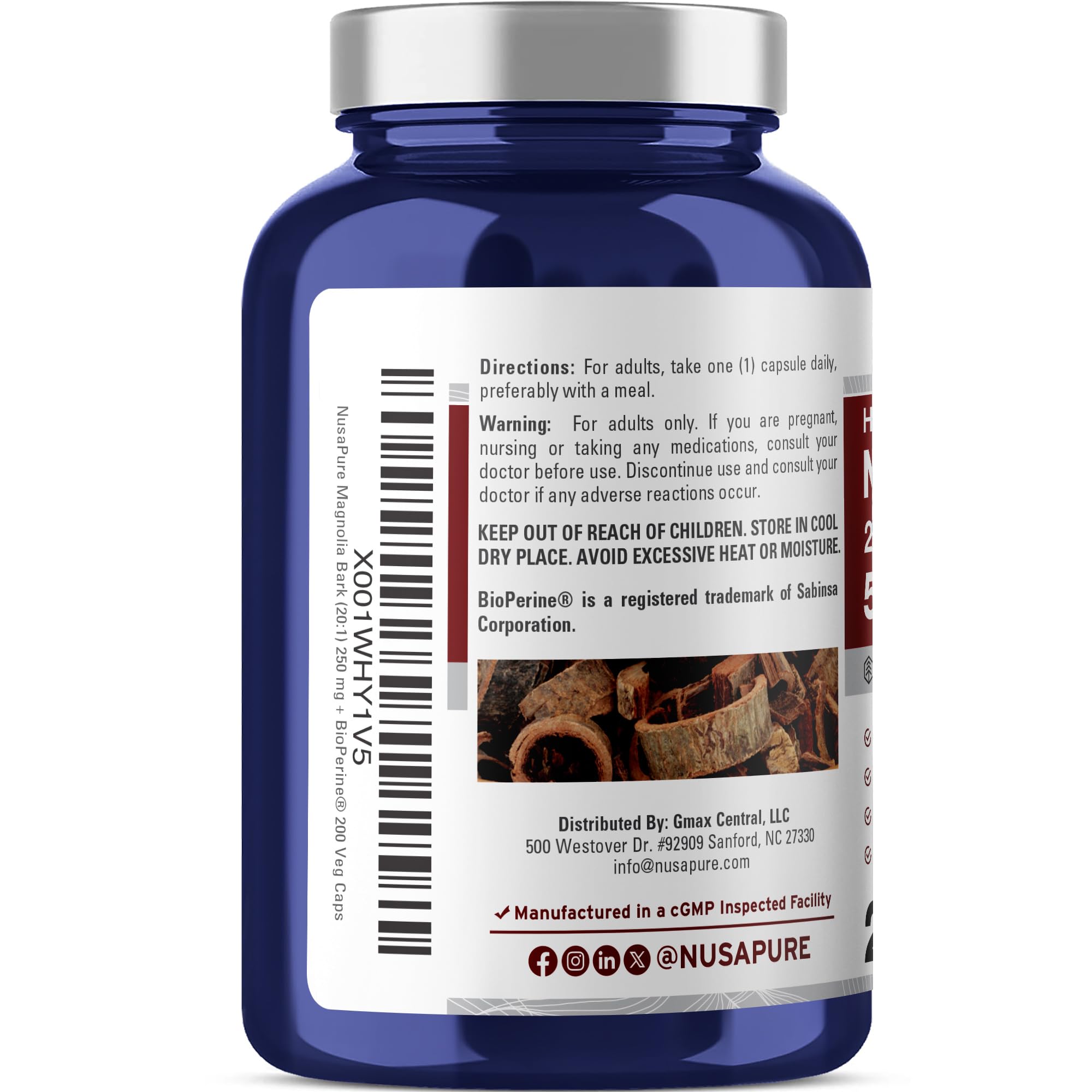Supplement facts panel for Magnolia Bark 20:1 extract