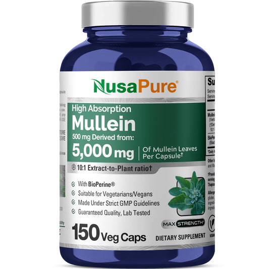 NusaPure Mullein Leaf Capsules 10:1 Extract - 500 mg per capsule, 150-count