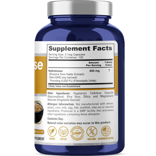 Nattokinase 4000 FU per serving 800 mg detail on bottle