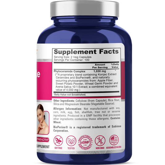 Bottle of NusaPure Phytoceramide Complex with 200 vegetarian capsules