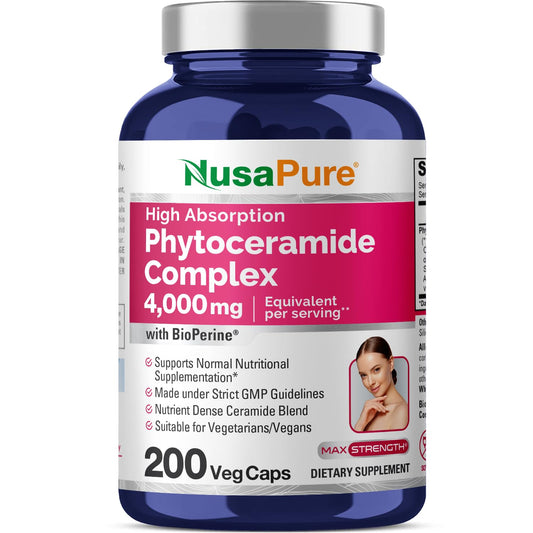 NusaPure Phytoceramide Complex 10:1 extract with 4,000 mg equivalent per serving in 200 veggie capsules