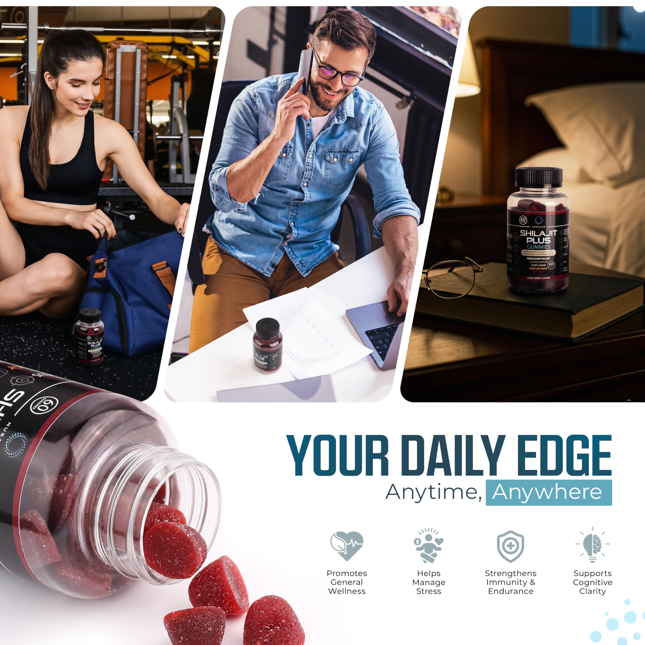 Illustration of Shilajit, Ashwagandha, Lion's Mane, Irish Sea Moss, Beet Root
