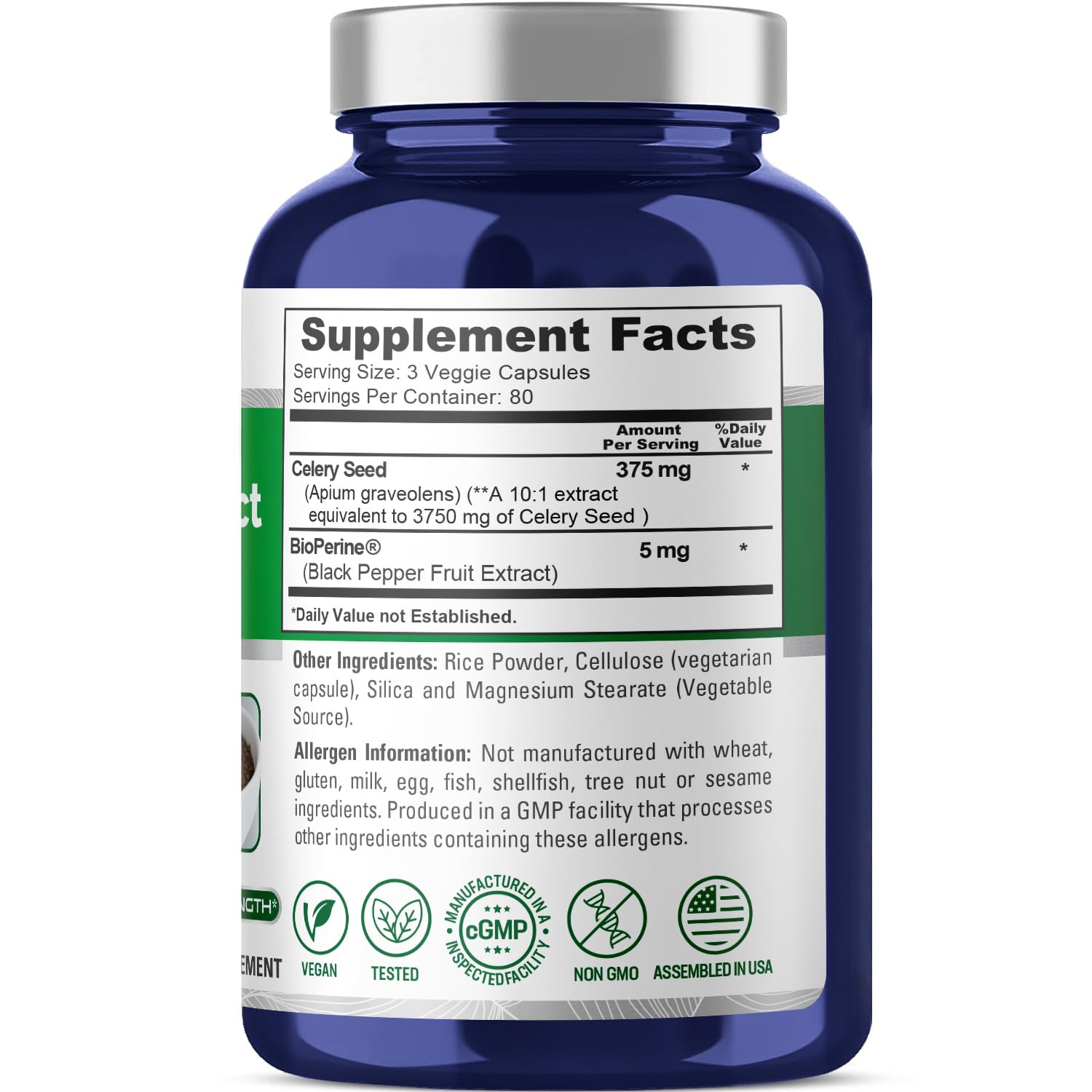 Bioperine-enhanced Celery Seed Capsules for vegans