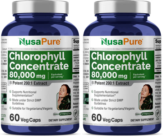 NusaPure Chlorophyll 200:1 Extract bottle with 60 capsules (2-pack) – hero image