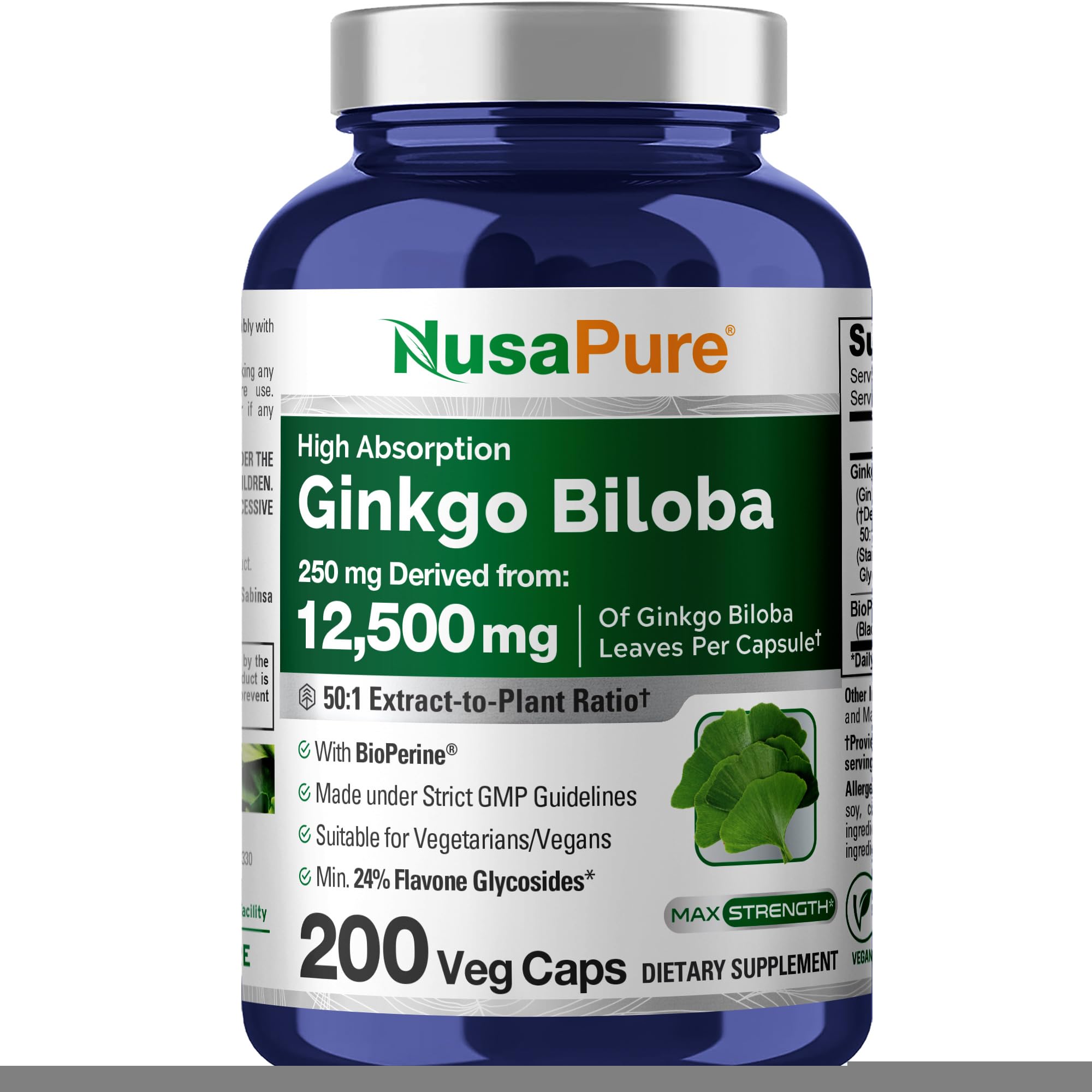 NusaPure Ginkgo Biloba 50:1 extract, 250 mg per capsule