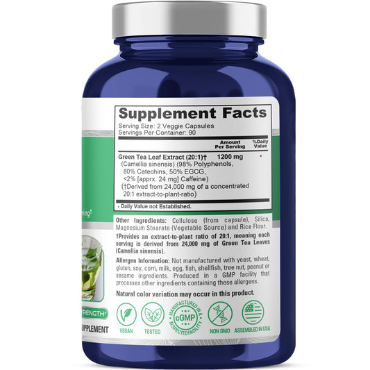 Close-up of NusaPure green tea extract 20:1 label