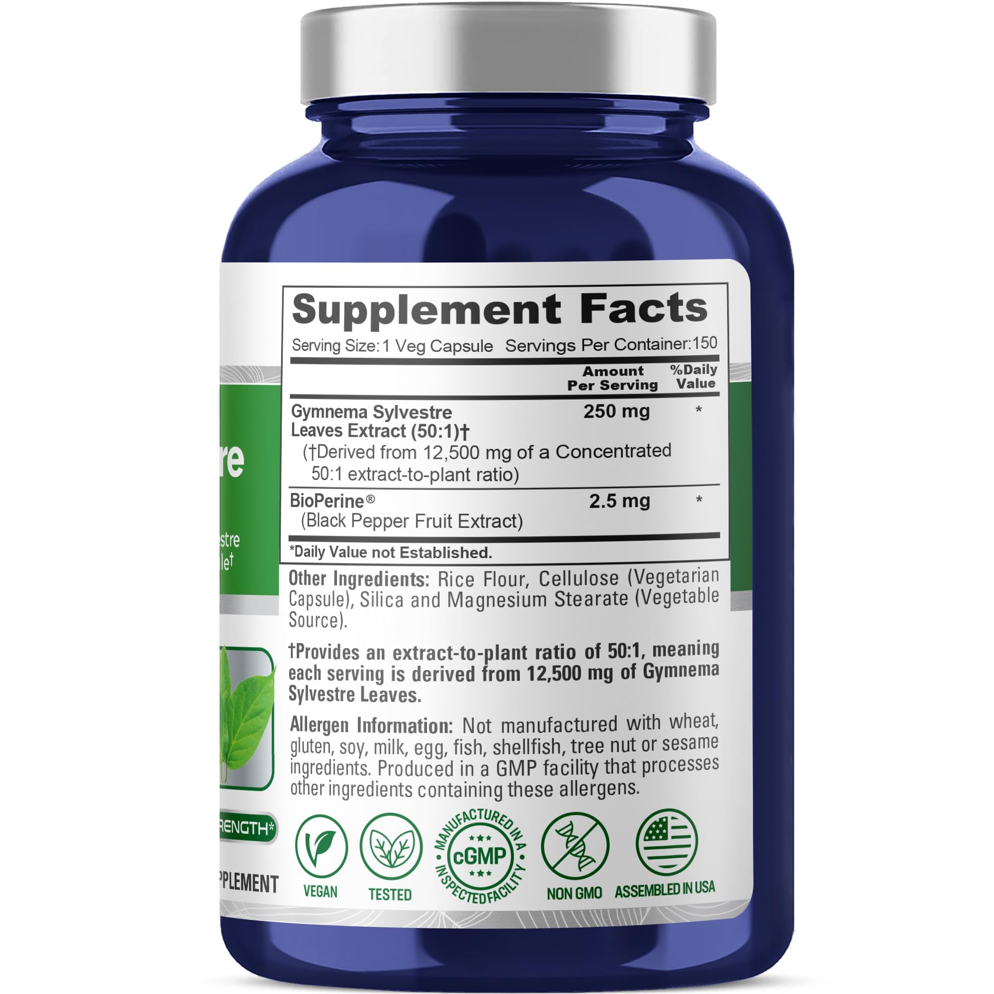 50:1 Gymnema Sylvestre extract 12,500 mg equivalent per leaves