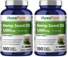 NusaPure Hemp Oil Capsules bottle with 1000mg per serving label