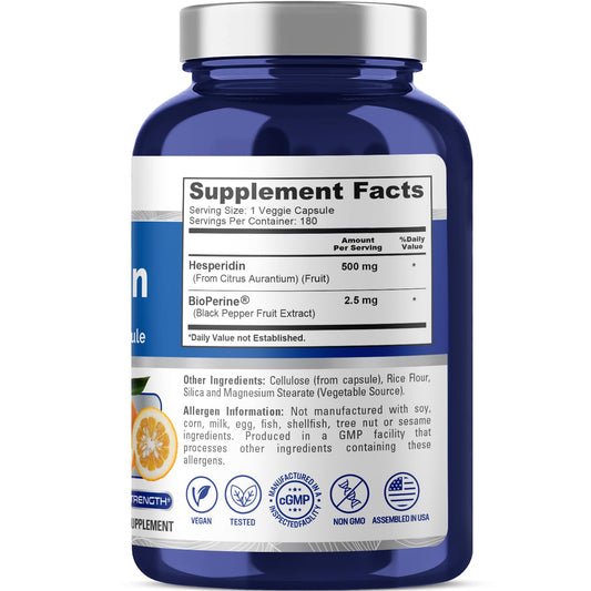 Close-up of Hesperidin 500 mg with BioPerine for high absorption