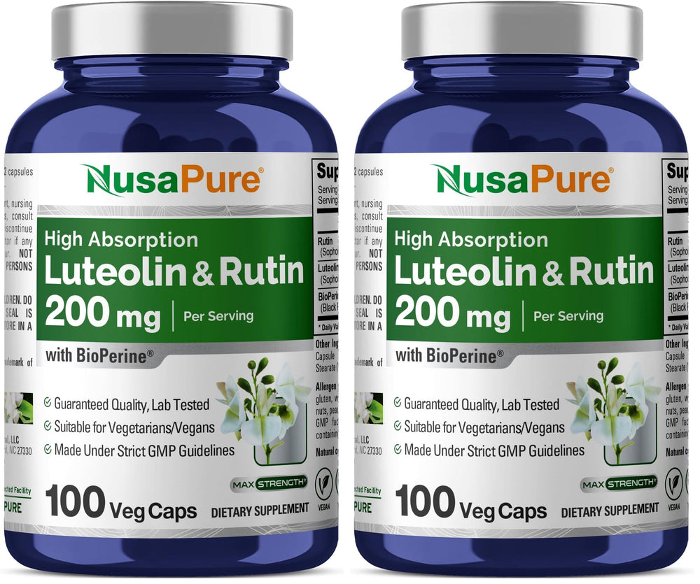 Front view of NusaPure Luteolin Complex with Rutin 200 mg bottle (Pack of 2)