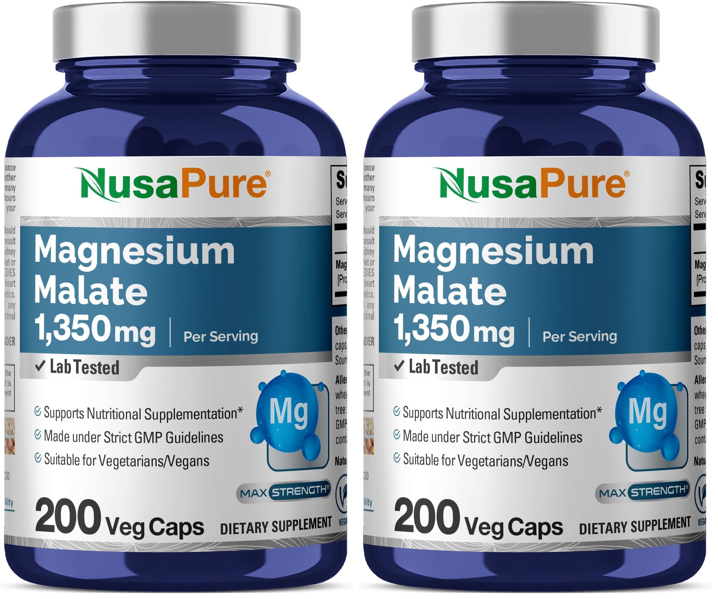 NusaPure Magnesium Malate 1350mg bottle with 200 veggie capsules