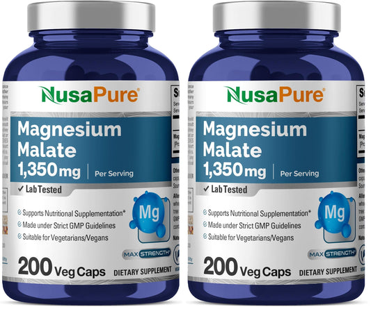 NusaPure Magnesium Malate 1350mg bottle with 200 veggie capsules