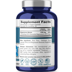 Close-up of NusaPure Magnesium Malate 1350mg label on bottle