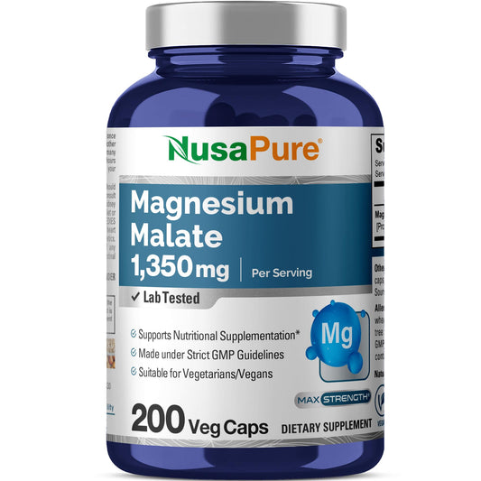NusaPure Magnesium Malate 1350mg container and capsules