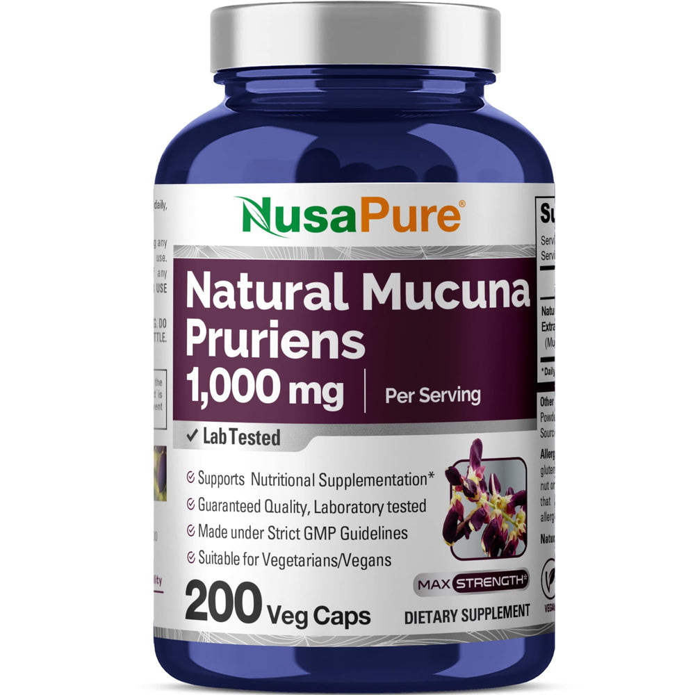 NusaPure Mucuna Pruriens 1000mg bottle with 200 veggie caps