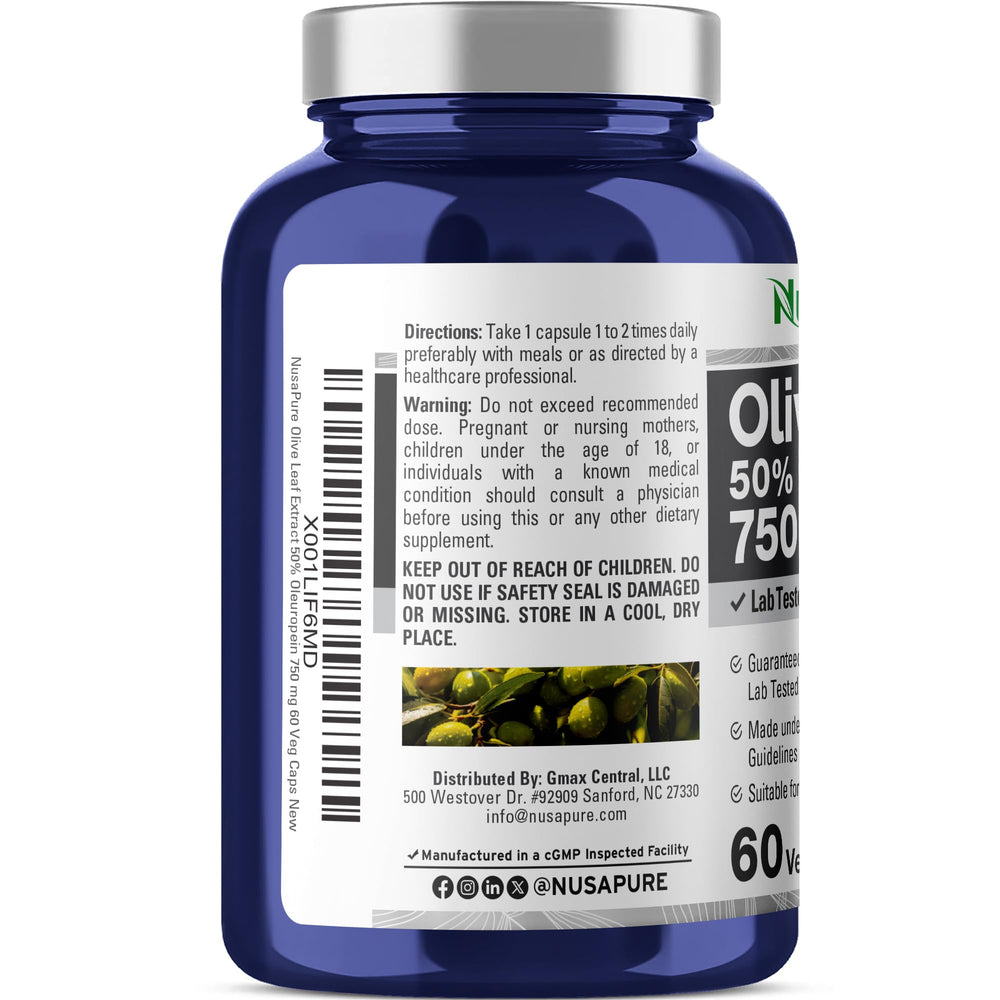 Ingredient and care information for NusaPure olive leaf extract