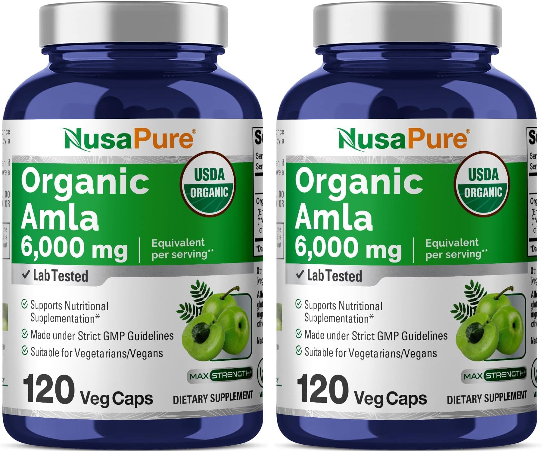 NusaPure Organic Amla Capsules 10:1 extract, 6000mg equivalent per serving
