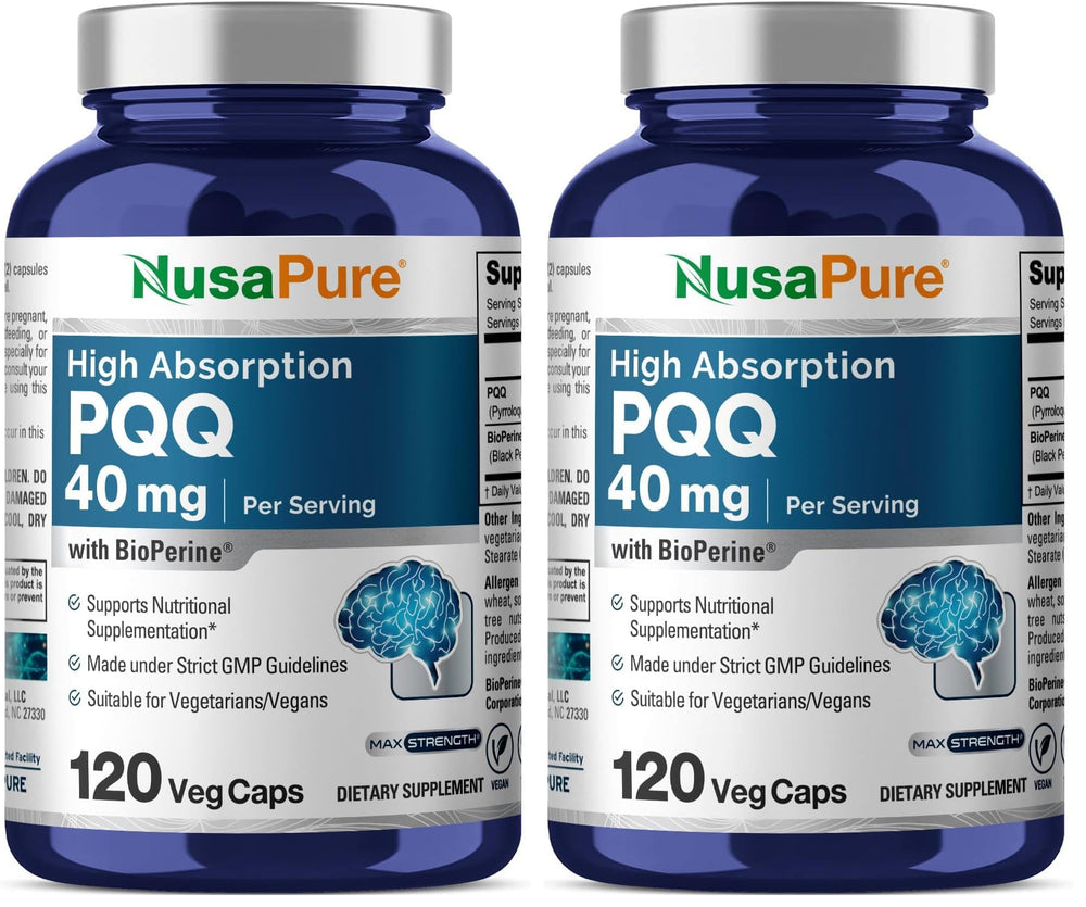 NusaPure PQQ 40 mg bottle hero image with 120 veggie capsules Pack of 2