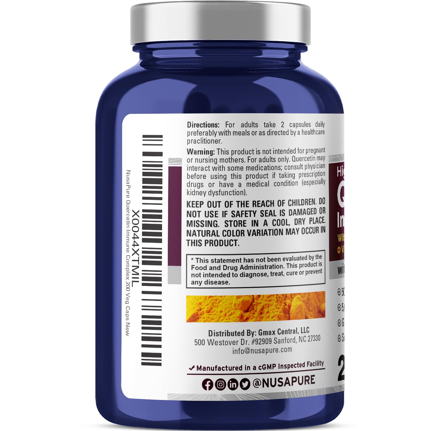 Quercetin Complex ingredients including bromelain, vitamin C and D3