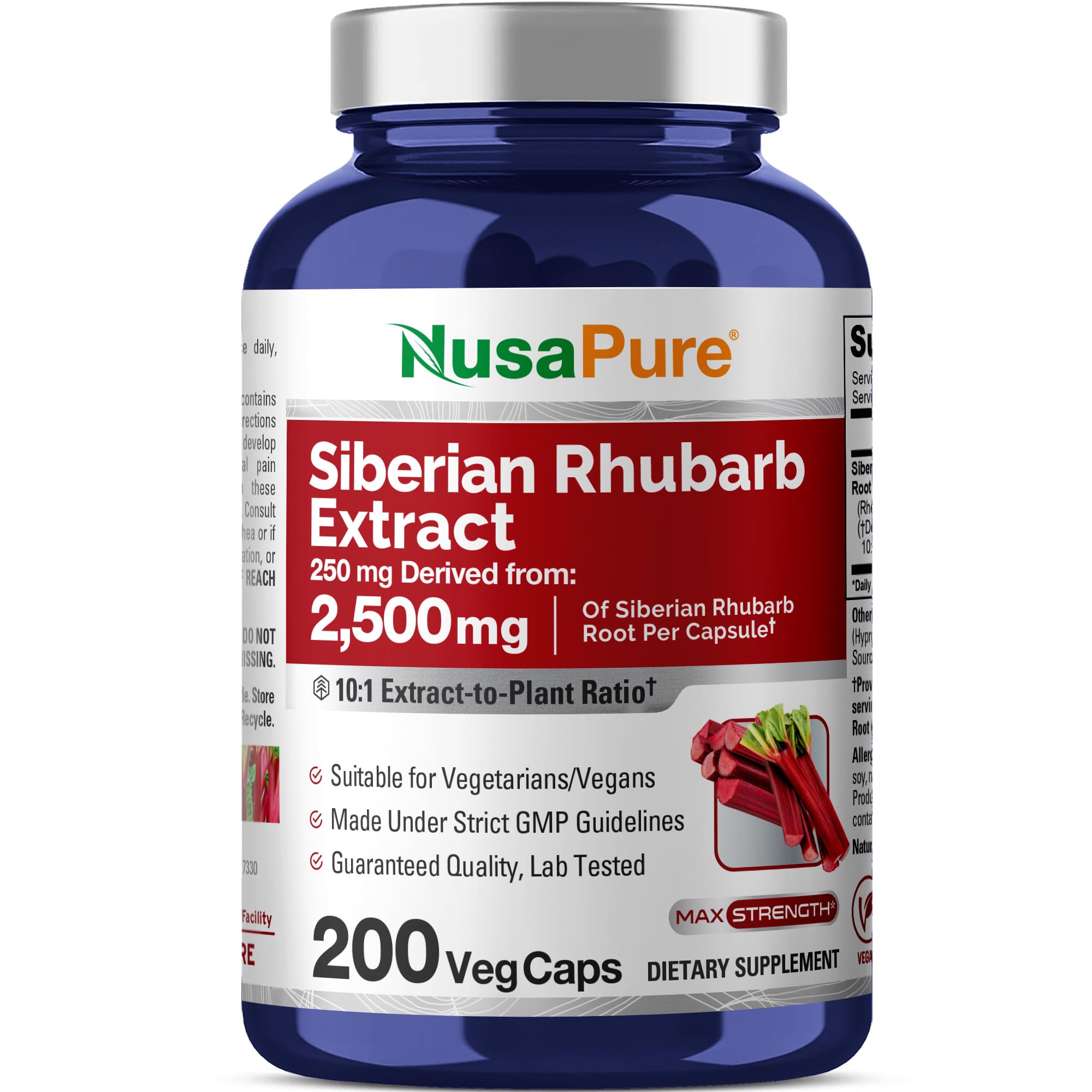 NusaPure Siberian Rhubarb 10:1 extract bottle with 200 capsules