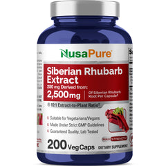 NusaPure Siberian Rhubarb 10:1 extract bottle with 200 capsules