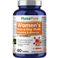 Bottle label for NusaPure Women's One-a-Day Multi Vitamins & Minerals - 60 tablets