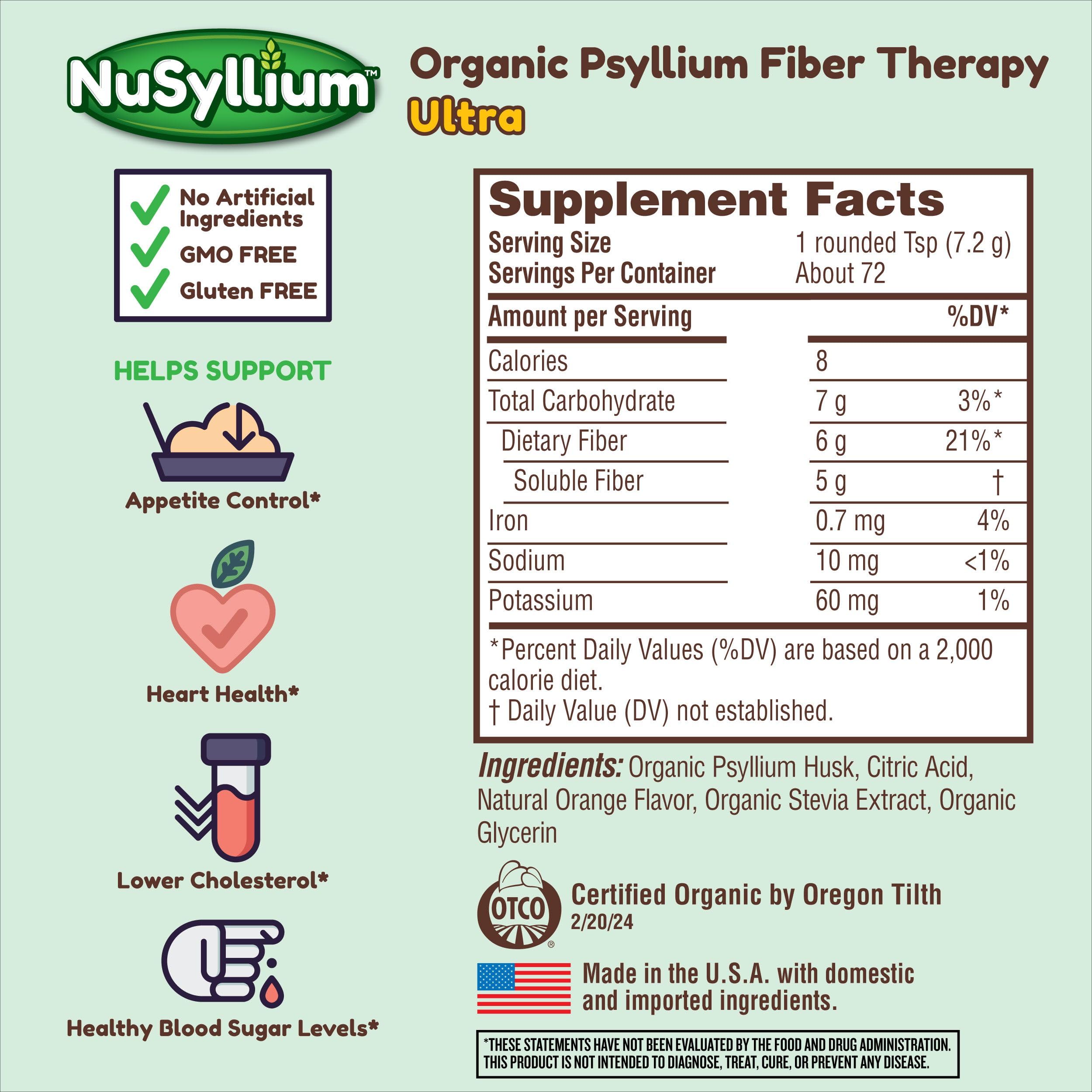 Close-up of Organic Psyllium per dose label