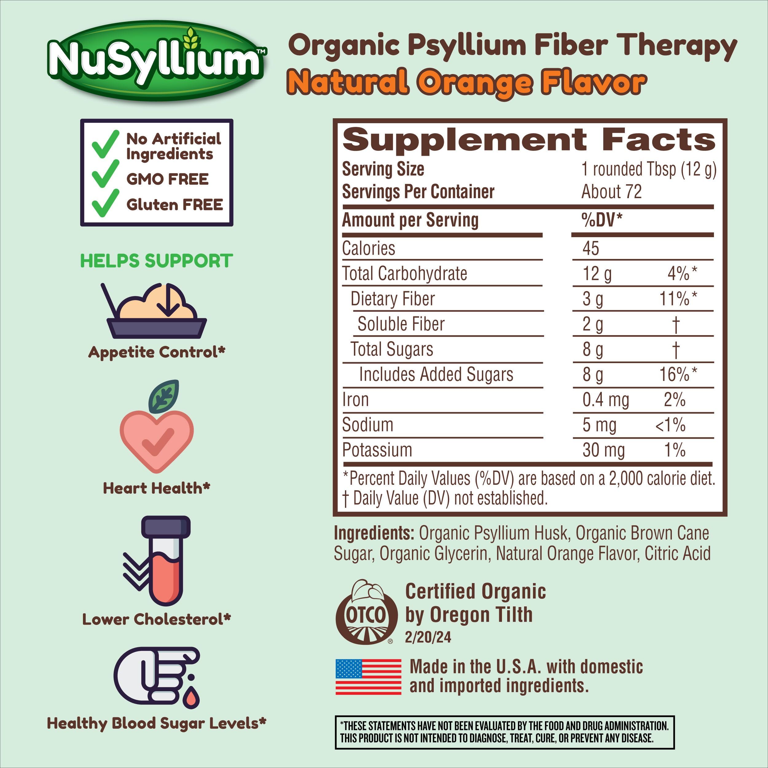 NuSyllium Organic Psyllium Husk Powder 30.5 oz back label