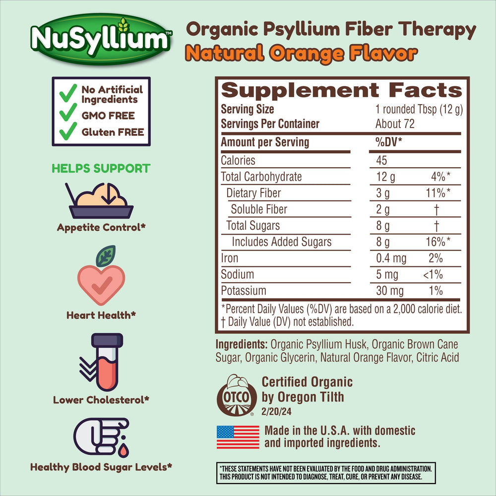 NuSyllium Organic Psyllium Husk Powder 30.5 oz back label