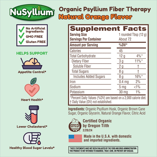 NuSyllium Organic Psyllium Husk Powder 30.5 oz back label