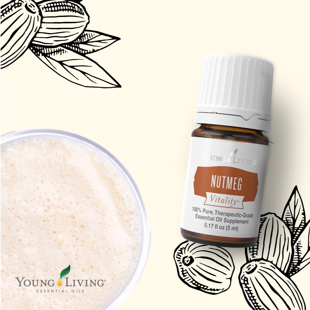Young Living Nutmeg Vitality 5 ml dropper ready to flavor desserts.