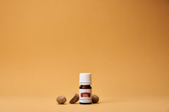 Young Living Nutmeg Vitality bottle label closeup shows premium-quality cooking oil.