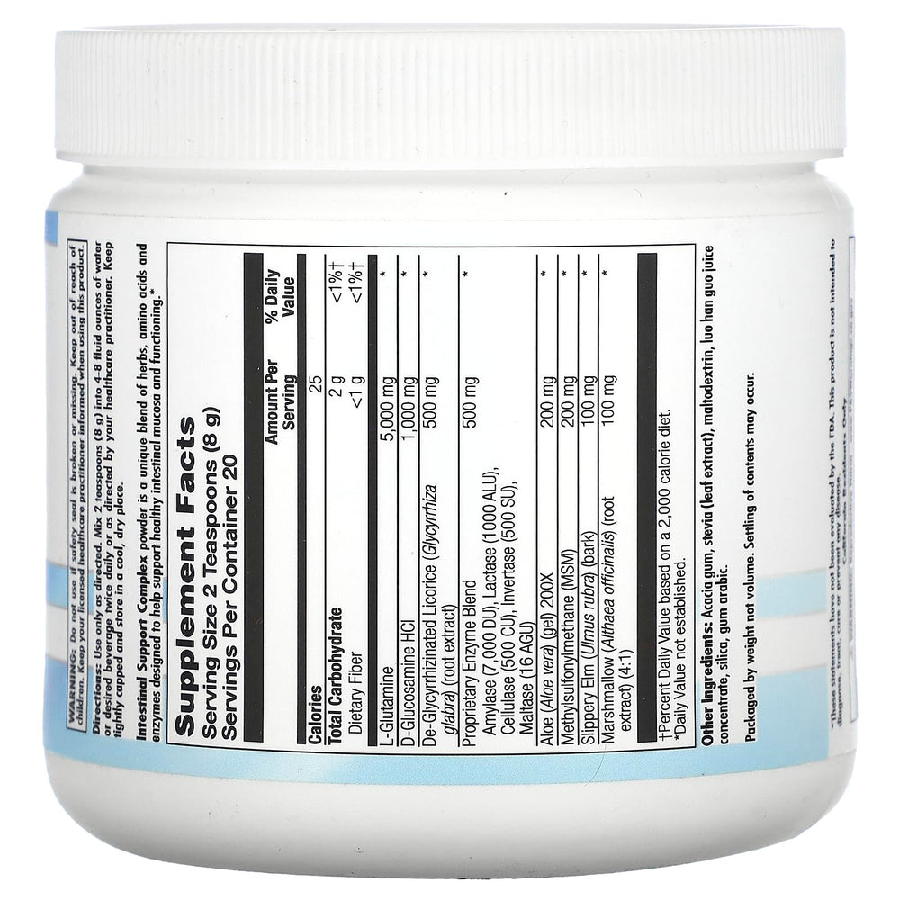 Ingredient blend of Nutra BioGenesis Intestinal Support Complex including L-glutamine, slippery elm, marshmallow, and licorice