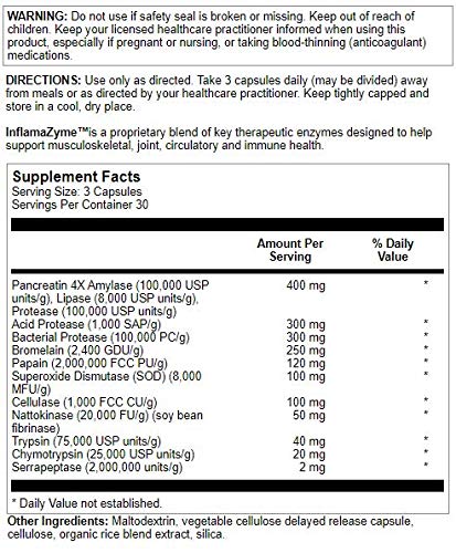 Infamazyme bottle label close-up showing digestive enzymes