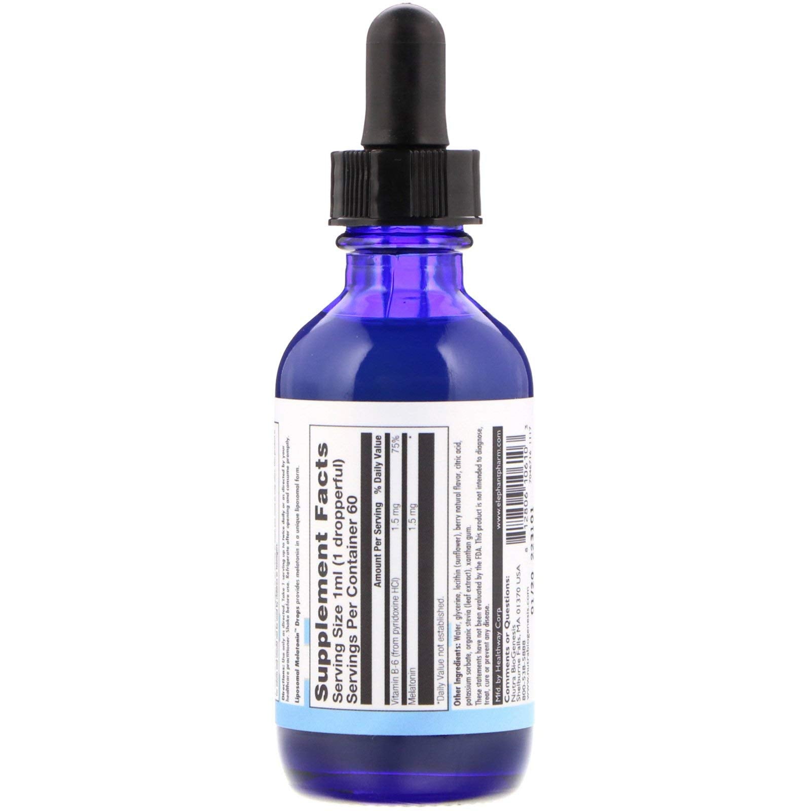 Close-up of Liposomal Melatonin liquid tincture dropper releasing droplets