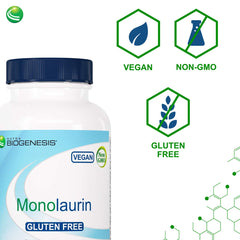 Vegan Nutra Biogenesis Monolaurin capsules on white background