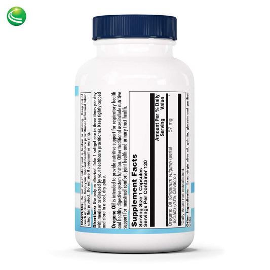 Close-up of oregano oil softgels showing 70% carvacrol