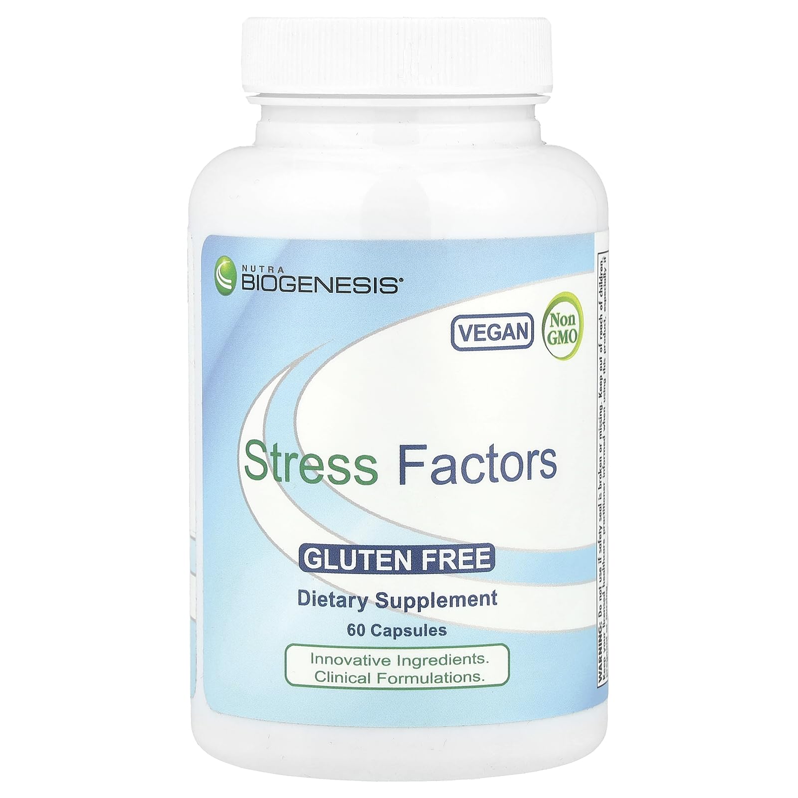 Nutra Biogenesis Stress Factors bottle with GABA and L-Theanine capsules