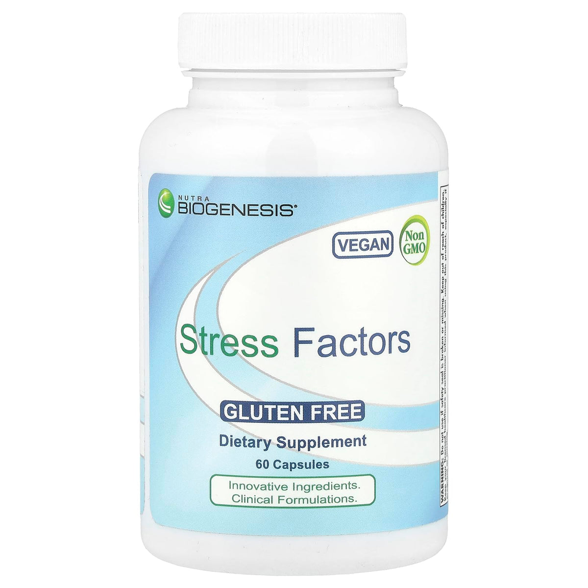 Nutra Biogenesis Stress Factors bottle with GABA and L-Theanine capsules