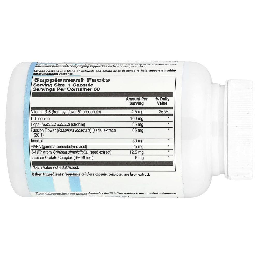 Nutra Biogenesis Stress Factors capsules - 60 veggie capsules bottle front view