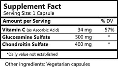 Close-up of Nutra-Flex capsules showing Glucosamine 500 mg and Chondroitin 400 mg per capsule