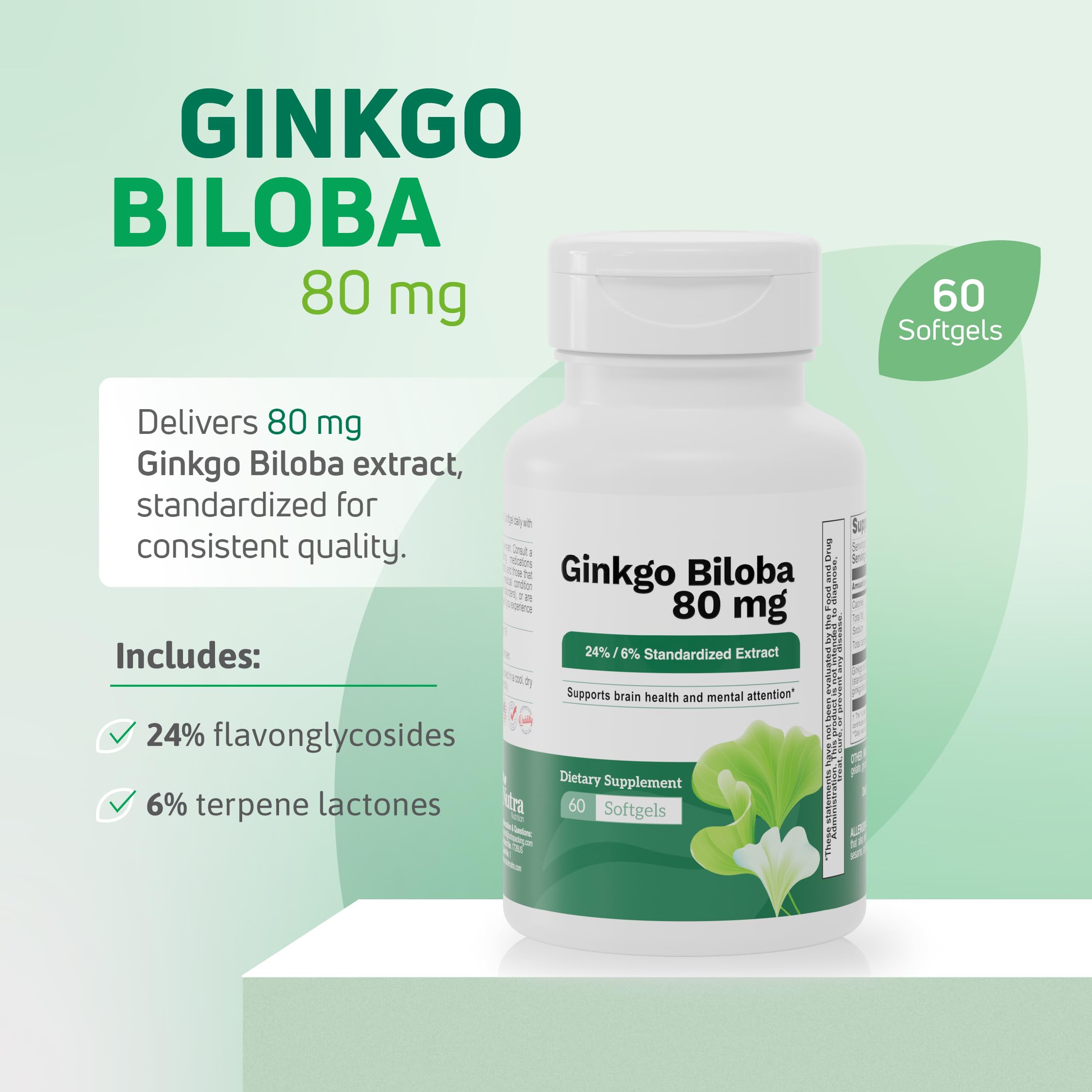 Close-up of Ginkgo Biloba capsules by Nutra Nutrition