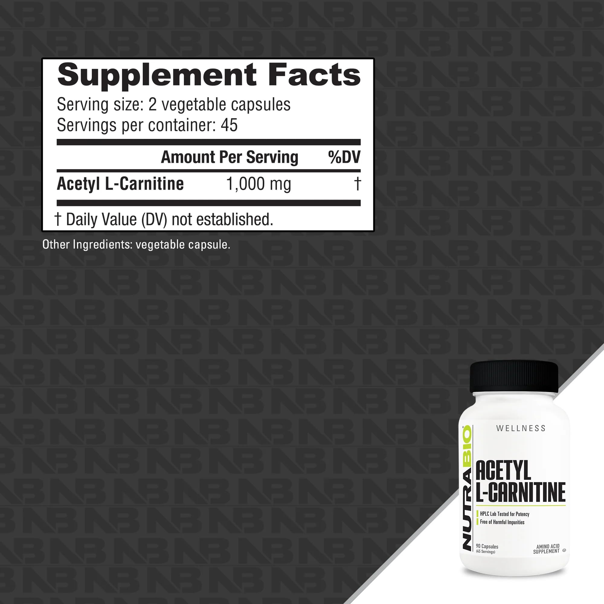 Nutrition facts and third-party testing icons on NutraBio label