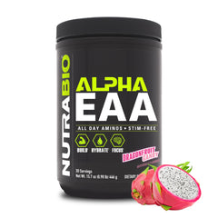 NutraBio Alpha EAA dragon fruit bottle for recovery and hydration.